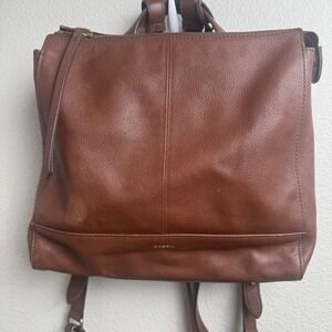 Fossil Convertible Backpack Brown Leather Preowned Flaw